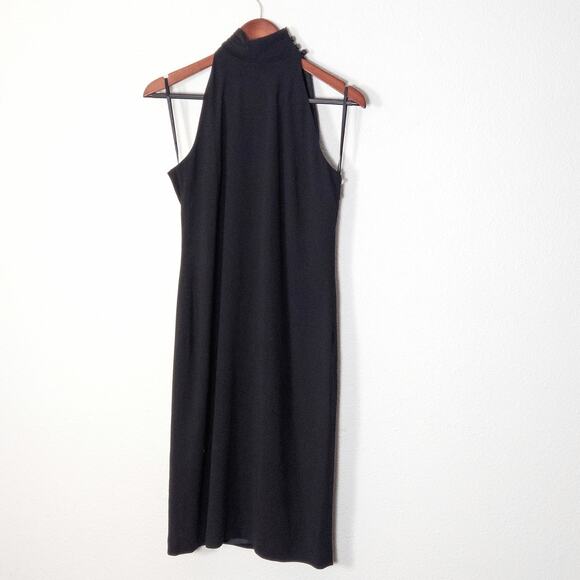 Lauren Ralph Lauren Halter Dress Pleated Mock Neck Black Size 6 Eveningcore - Picture 1 of 9